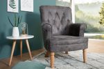 Design Sessel CONTESSA im Chesterfield Design grau Polstersessel Armlehnensessel Wohnzimmersessel
