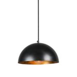 QAZQA Landhaus / Vintage / Rustikal Halbrund Pendelleuchte / Pendellampe / Hängelampe / Lampe / Leuchte Magna 35 schwarz mit Gold / Messingener Innenseite / Innenbeleuchtung / Wohnzimmer / Schlafzimme