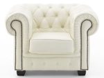Chesterfield Sessel Echtleder Sofa creme Knopfheftung 1-Sitzer Vollleder