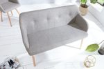 Exklusive Design Sitzbank SCANDINAVIA hellgrau mit Armlehne Bank Buche Gestell im Retro Trend