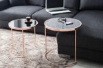 DuNord Design Beistelltisch Couchtisch 2er Set CANNES kupfer/schwarz Art Deco Design Glastisch