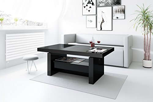Design Couchtisch H-111 Schwarz Hochglanz Schublade höhenverstellbar ausziehbar Tisch