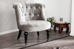 Stylischer Design Sessel JOSEPHINE Leinen silber grau Stoff Wohnzimmersessel Esszimmerstuhl hohe Rückenlehne im Barock Stil mit Rollen