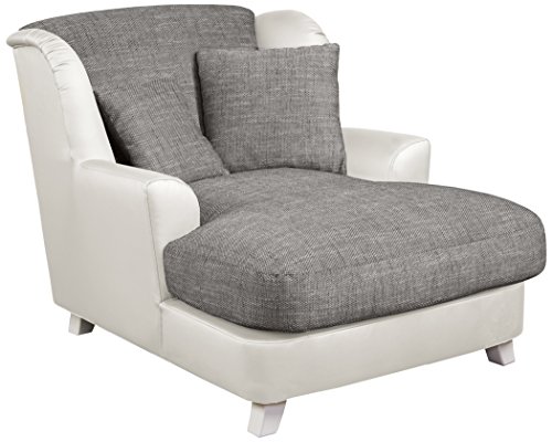 Cavadore  XXL-Sessel Assado / Zweifarbiger Polstersessel in grau/weiß mit Holzfüßen, großer Sitzfläche, Polsterung und 2 weichen Zierkissen / 120x104x145 (BxHxT)