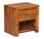 FineBuy Nachttisch aus Sheesham Massiv-Holz 40 x 40 x 30 cm | Nacht-Kommode braun mit 1 Schublade und 1 Ablagefach | Nachtschrank Landhaus-Stil Echt-Holz