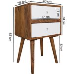 FineBuy Retro Nachtkonsole Sheesham-Holz Nachttisch mit 2 Schubladen dunkelbraun / weiß | Design Nachtkästchen 40 x 35 x 55 cm | Kleines Nachtschränkchen