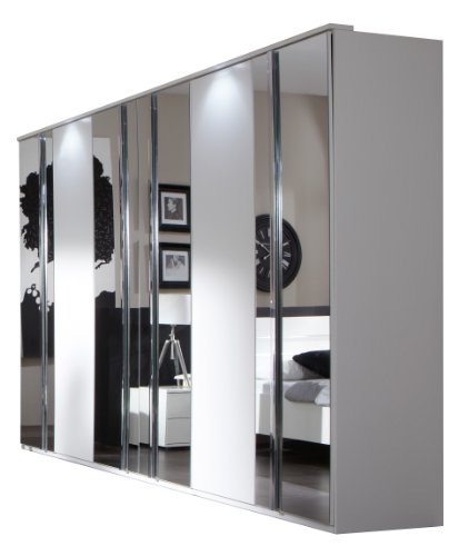 Wimex 734581 Kleiderschrank 270 x 210 x 58 cm mit 4 Spiegeltüren, Front und Korpus alpinweiß / Aufleistungen chrom glänzend