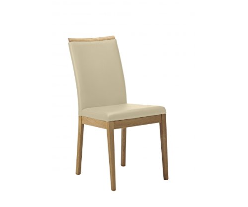 MSTNOREBE Stuhl Nora Wildeiche Massiv Echtleder Laguna soft beige Sitz / Lehne gepolstert Kopfstück in massiv