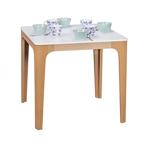 FineBuy Esszimmertisch 80 x 76 x 80 cm aus MDF Holz | Esstisch mit Tischplatte in weiß | Robuster Küchen-Tisch im Retro Stil | Holz-Tisch in skandinavischem Design | Untergestell in Eschefurnier