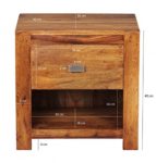 Nachttisch Massiv-Holz Sheesham Nacht-Kommode 40 cm 1 Schublade 1 Fach Nachtschrank Landhaus-Stil Echt-Holz