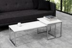 DuNord Design Couchtisch Beistelltisch STAGE LONG 2er Set weiss chrom Design Tisch Set