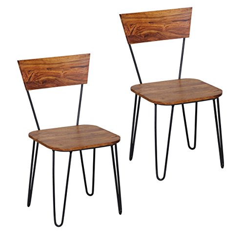 WOHNLING Esszimmerstühle 2er Set Massiv-Holz Sheesham Küchen-Stühle Doppelpack Holzstühle dunkel-braun Landhaus-Stil Essstühle mit Lehne Natur-Produkt Design Stühle mit Beine Echt-Holz unbehandelt