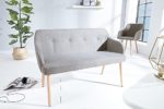 Exklusive Design Sitzbank SCANDINAVIA hellgrau mit Armlehne Bank Buche Gestell im Retro Trend