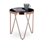 Relaxdays Beistelltisch COPPER aus Kupfer und Schwarzglas klein HBT: ca. 46 x 42 x 42 cm Glas Couchtisch in edlem Design als Glastisch und Sofatisch modern geschwungen mit Glasplatte, kupferfarben