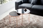 DuNord Design Beistelltisch Couchtisch 2er Set CANNES kupfer/schwarz Art Deco Design Glastisch