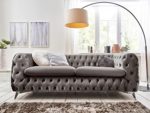 Chesterfield Sofagarnitur 3-2-1 Emma Samtstoff Knöpfung Modern Designer Couch (Silber-Grau)