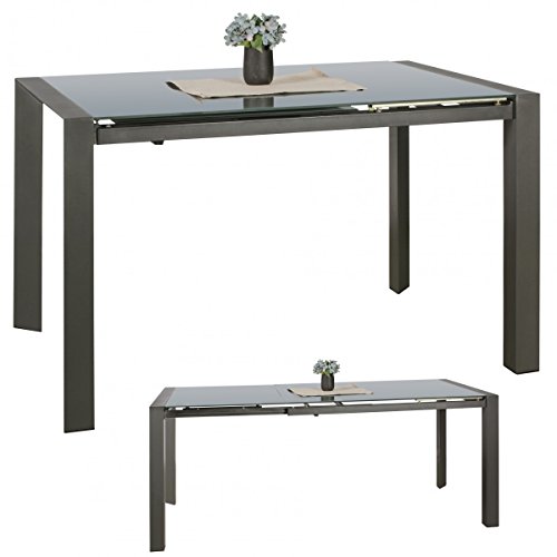 FineBuy Esszimmertisch NOAH 122 - 182 cm ausziehbar dunkelgrau Metall / Glas | Tisch für Esszimmer rechteckig | Küchentisch 4 - 8 Personen | Design Esstisch