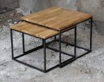 2er-Set Couchtisch Eiche Metall Beistelltisch Industiedesign loft vintage Sofatisch massiv Holz (Eiche natur)