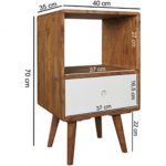 WOHNLING Retro Nachtkonsole REPA / Sheesham-Holz Nachttisch mit Schublade dunkelbraun / weiß | Design Nachtkästchen 40 x 35 x 70 cm | Großes Nachtschränkchen