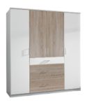 Wimex 152626 Kleiderschrank, 180 x 199 x 58 cm, 4-türig mit zwei breiten und einen schmalen Schubkasten, Front und Korpus alpinweiß/ Absetzungen eiche sägerau Nachbildung