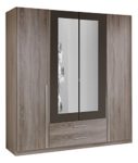 Wimex 167453 Kleiderschrank, 4-türig mit zwei Schubkästen und zwei Spiegeltüren, Korpus Montana Eiche Nachbildung, 180 x 198 x 58 cm, lavafarbig