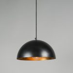 QAZQA Landhaus / Vintage / Rustikal Halbrund Pendelleuchte / Pendellampe / Hängelampe / Lampe / Leuchte Magna 35 schwarz mit Gold / Messingener Innenseite / Innenbeleuchtung / Wohnzimmer / Schlafzimme