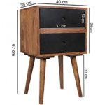 WOHNLING Retro Nachtkonsole REPA / Sheesham-Holz Nachttisch mit 2 Schubladen dunkelbraun / schwarz | Design Nachtkästchen 40 x 35 x 55 cm | Kleines Nachtschränkchen