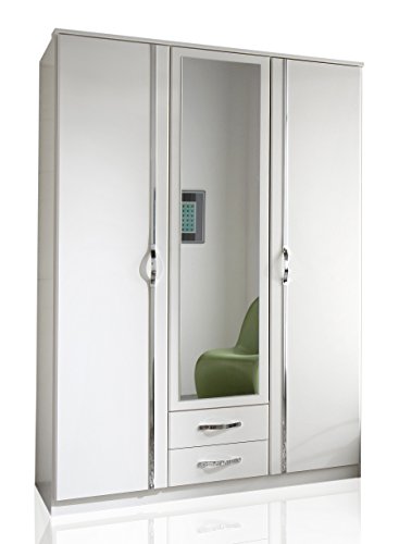 Wimex 078484 Kleiderschrank, 3-türig mit zwei Schubkästen und einer Spiegeltür, 135 x 198 x 58 cm, aufleistungen chrom