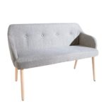 Exklusive Design Sitzbank SCANDINAVIA hellgrau mit Armlehne Bank Buche Gestell im Retro Trend