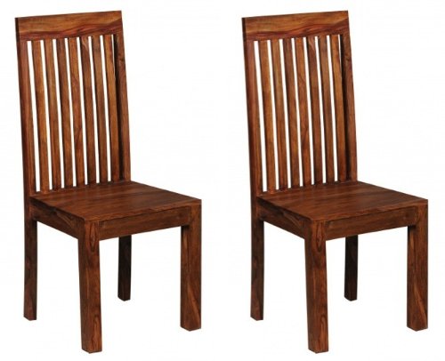 WOHNLING Esszimmerstühle 2er Set Massiv-Holz Sheesham Küchen-Stühle Doppelpack Holzstühle dunkel-braun Landhaus-Stil Essstühle mit Lehne Natur-Produkt Design Stühle mit Beine Echt-Holz unbehandelt