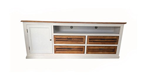 SAM® Lowboard IV Paris aus weiß lackiertem Paulowniaholz im Landhausstil, teilmassiv, 4 Schubkästen, 1 offenes Fach, 1 Holztür, viel Stauraum