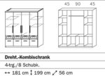 Rauch Kleiderschrank 4-türig Weiß Alpin mit 8 Schubladen, Milchglas, BxHxT 181x199x56 cm