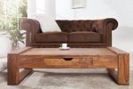 Massiver Couchtisch MARKANT 100 cm Sheesham mit Schublade Holztisch Tisch