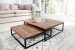 Design Couchtisch 2er Set BIG FUSION Sheesham stone finish Eisen schwarz matt