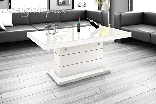 Design Couchtisch H-333 Weiß Hochglanz höhenverstellbar ausziehbar Tisch