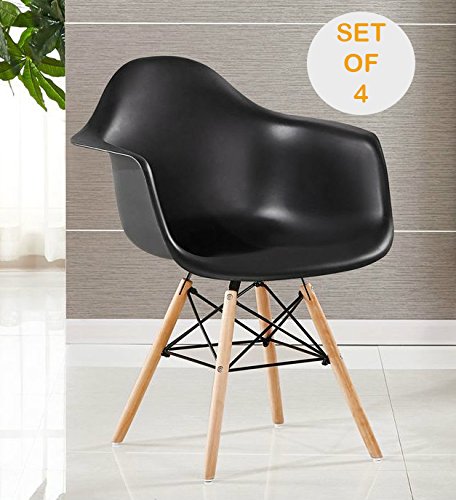 P & N Homewares® (Set von 4) Moda Arm stuhl Kunststoff Retro Esszimmer Stühle weiß schwarz grau rot gelb skandinavischen Stühle schwarz