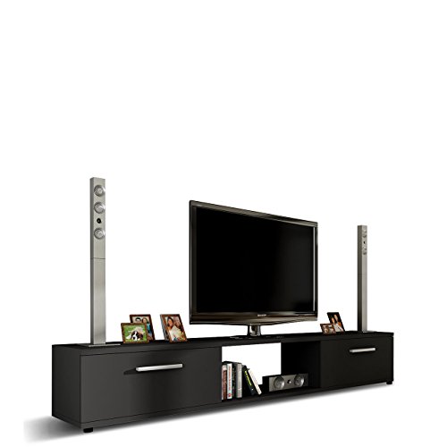 TV Lowboard Board Horton I, TV Schrank, Tisch, Fernsehtisch B:176 cm, H:28 cm, T:40 cm, Fernsehschrank TV-Bank (Schwarz)