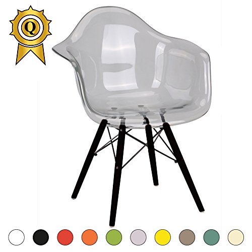 VERKAUF! 1 x Design-Stuhl Eiffel Stil Schwarz Holz Beine und Sitz Farbe Transparent Clear Mobistyl® DAWB-TC-1