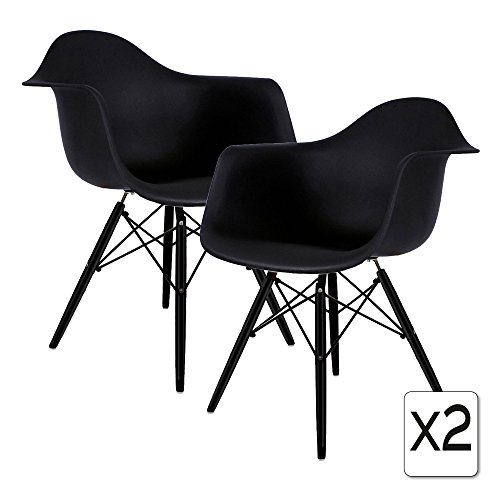 VERKAUF! 2 x Design-Stuhl Eiffel Stil Schwarz Holz Beine und Sitz Farbe Schwarz Mobistyl® DAWB-NO-2