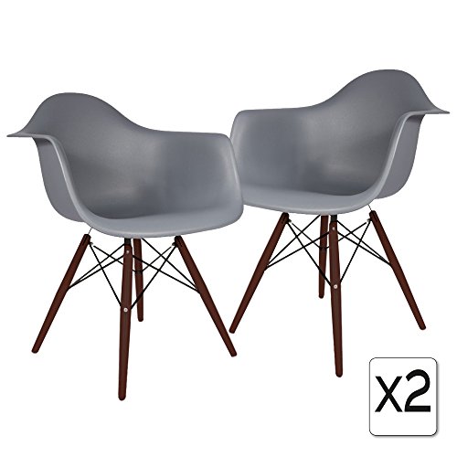 VERKAUF! 2 x Design-Stuhl Eiffel Stil Walnussholz Beine und Sitz Farbe Dark grau Mobistyl® DAWD-DG-2