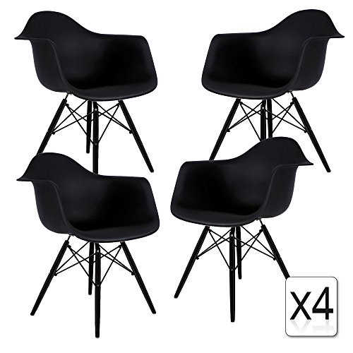 VERKAUF! 4 x Design-Stuhl Eiffel Stil Schwarz Holz Beine und Sitz Farbe Schwarz Mobistyl® DAWB-NO-4