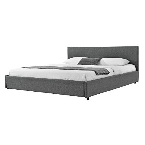 [my.bed] Elegantes Polsterbett - 140x200cm - (Kopfteil: Textil grau - Fuß-und Seitenteil: Textil grau) - Bett / Doppelbett / Bettgestell inkl. Lattenrost