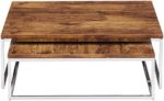 Relaxdays Couchtisch Holz FLAT 2er Set natur HBT 27 x 80 x 80 cm großer Wohnzimmertisch passt ineinander als Satztisch flacher Beistelltisch mit Chrom-Metall für Stube als Sofatisch, dunkel-braun