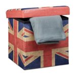 Relaxdays Faltbarer Sitzhocker 38 cm stabiler Sitzwürfel mit trendigen Motiven als praktische Fußablage als Sitzwürfel mit bedrucktem Kunstleder als Aufbewahrungsbox mit Stauraum und Deckel, UK