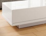 Couch-Tisch weiß Hochglanz mit Schublade 120x60cm recht-eckig | Carla | Moderner Wohnzimmer-Tisch mit Tischplatte aus Kristallglas weiss 120cm x 60cm