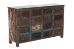 CLP Sideboard AMITA aus massivem recyceltem Teakholz, mit 16 Schubladen, 153 x 42 cm, Höhe 92 cm Bunt