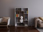 SPRING Bücherregal - Weiß / Nussbaum - Standregal - Büroregal - Raumtieler für Wohnzimmer / Büro in modernem Design