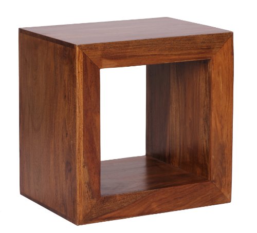 WOHNLING Standregal Massivholz Sheesham 44cm hoch Cube Regal Design Holzregal Natur-Produkt Beistelltisch Landhaus-Stil dunkel-braun Wohnzimmer-Möbel Unikat Echtholz Couchtisch viereckig Anstelltisch