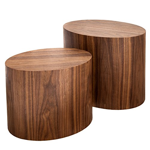 Design Beistelltisch 2er Set DIVISION Walnuss oval Satztische Tischset Couchtische Holz-Optik