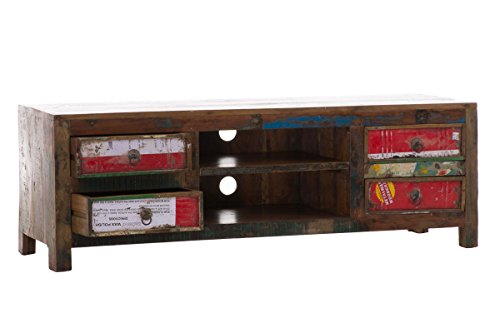 CLP TV Sideboard DIPA aus massivem recyceltem Teakholz mit 4 Schubladen, 149 x 44 cm, Höhe 50 cm Bunt